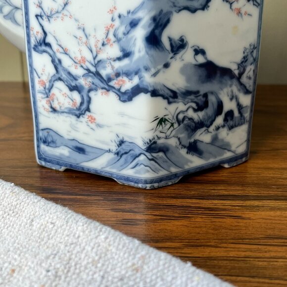 Chinese Porcelain Hexagonal Teapot Brass Handle White & Blue without Lid - Picture 14 of 16